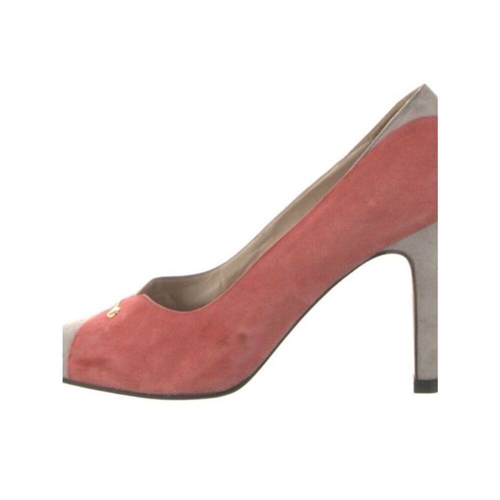 Gucci Authentic Vintage Coral Pink Gray Suede Leather Heels Pumps 8
